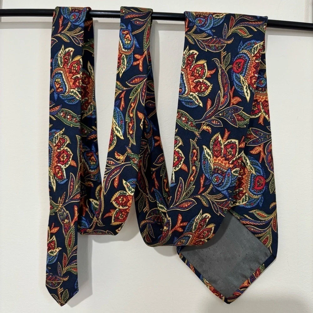 Emilio Sandrini Kreymborg Vintage Navy Orange 100% silk paisley brocade Neck Tie